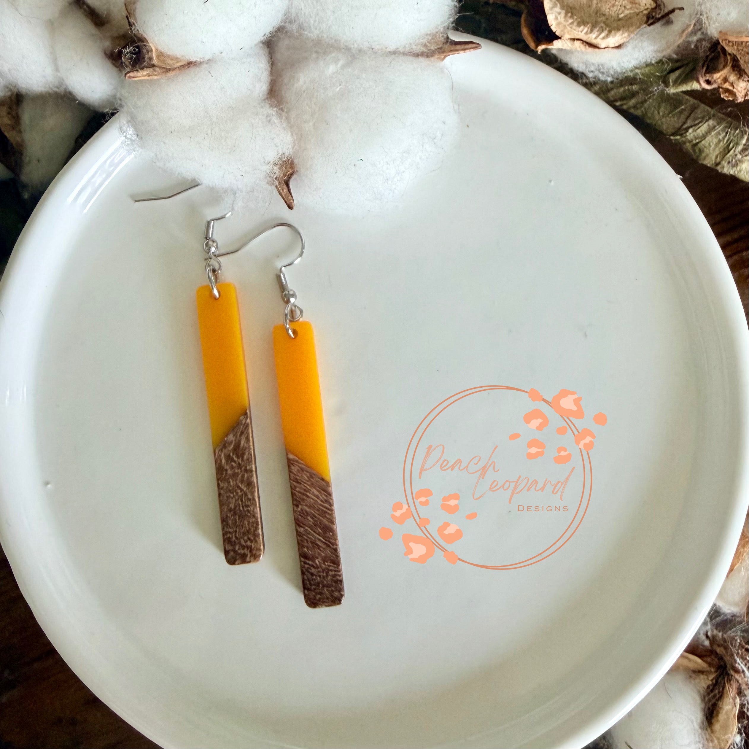 Rectangle Earring- Goldenrod and Wood Resin