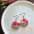 Round Earrings- Wood and Rainbow Resin