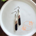 Teardrop Earrings- Black and White Resin with Wood