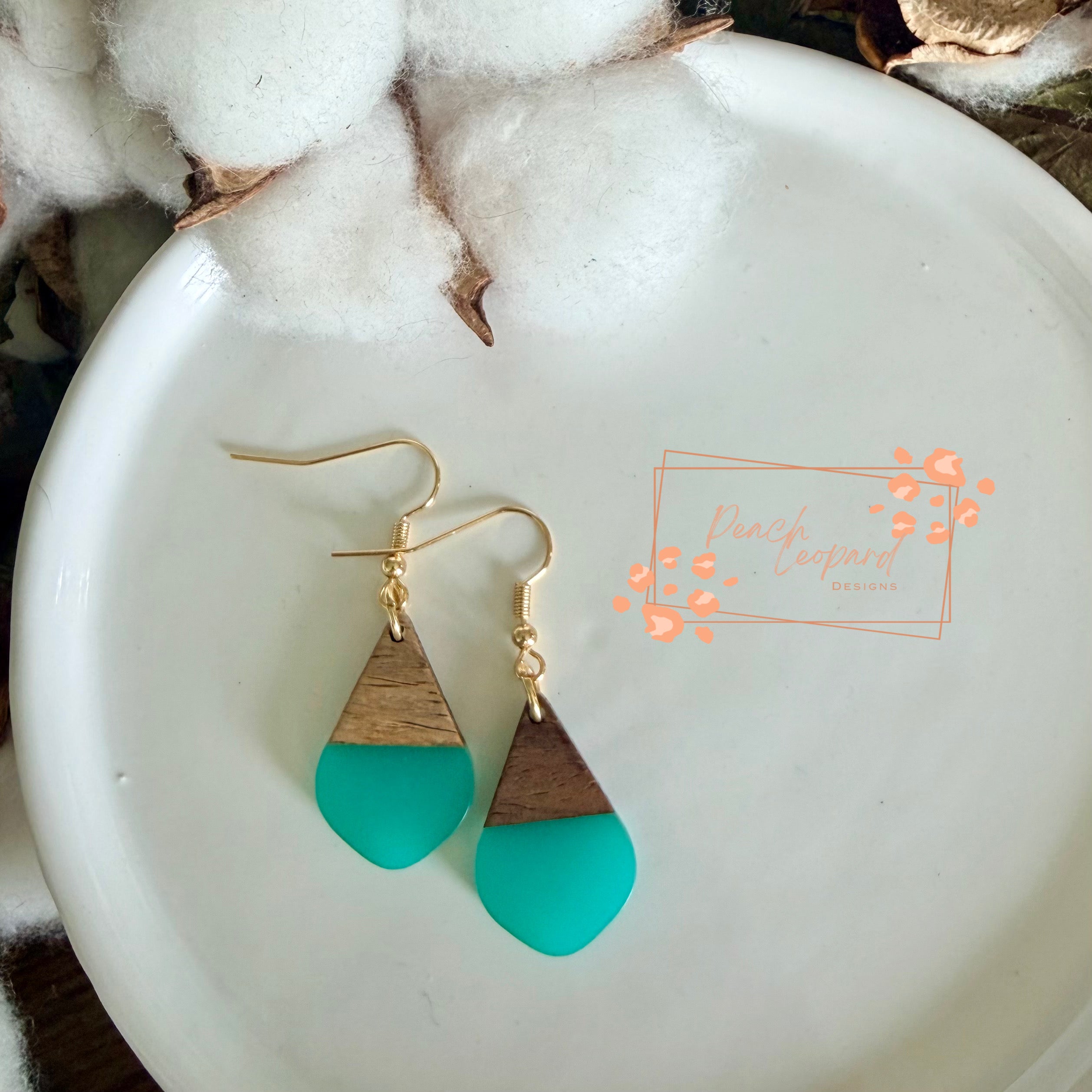 Teardrop Earring- Teal and Wood Resin