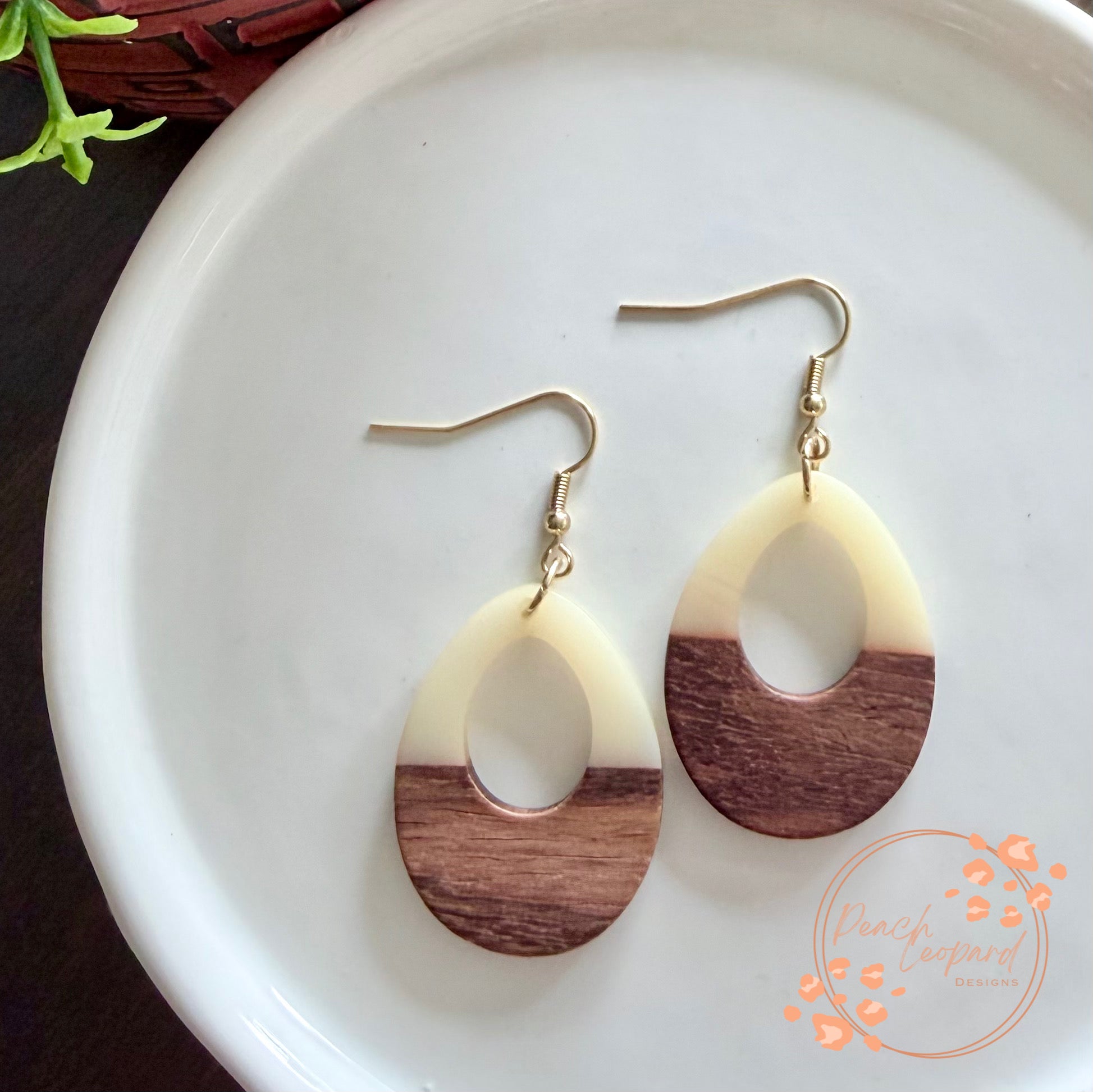 Teardrop Earring- Ivory and Wood Resin