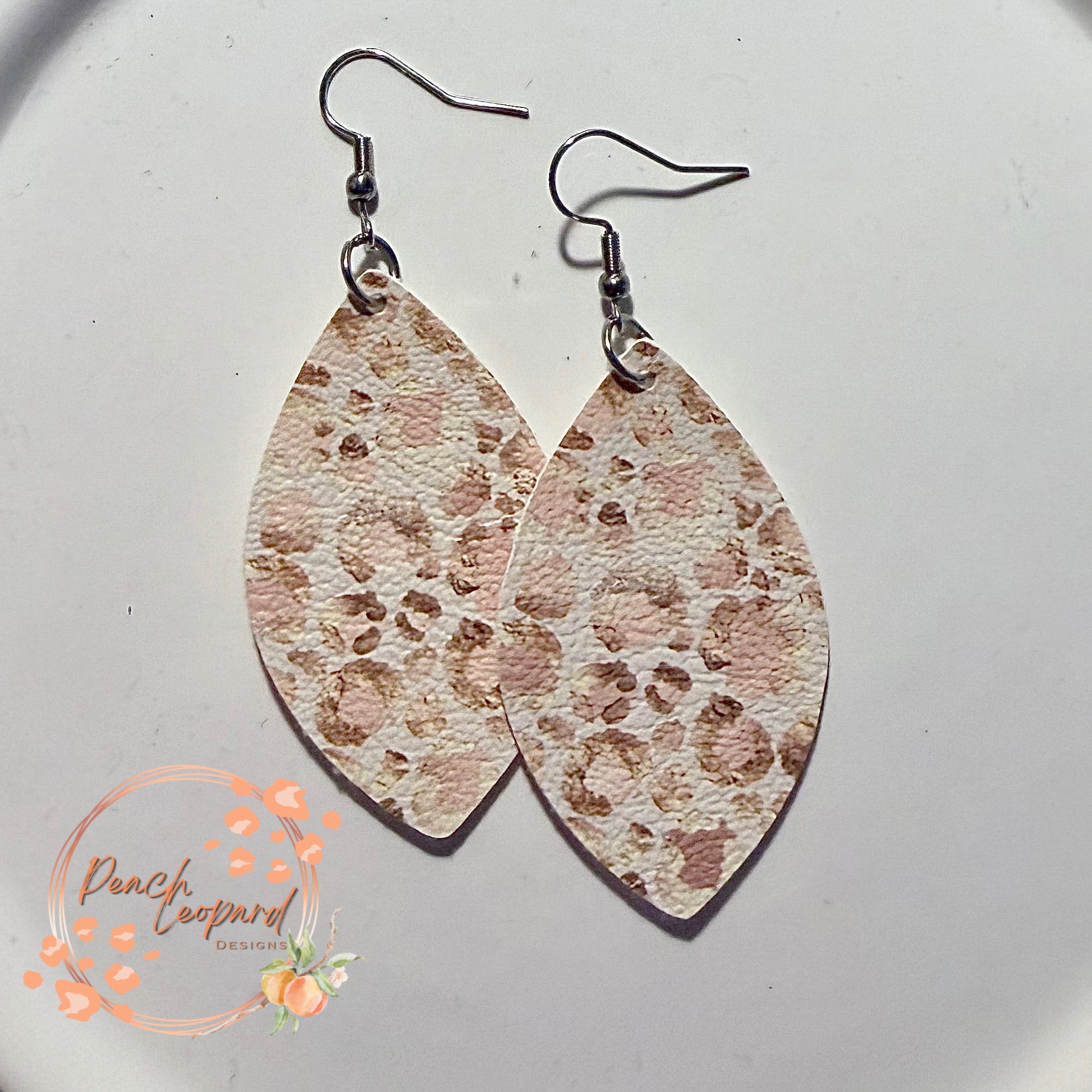 Baby Pink Leopard Faux Leather Earrings